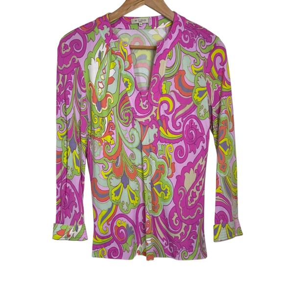 ETRO Milano Made in Italy Size 44 Pink Paisley Print Pullover Split Neck Blouse - Picture 1 of 7